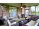Relaxing screened patio with wicker furniture, a ceiling fan, and backyard access at 5942 Tioga Ct, Bargersville, IN 46106