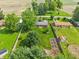 Expansive aerial shot showing the house, large yard, established garden, and surrounding landscape at 5987 E 100 N, Franklin, IN 46131