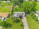 Aerial shot of a home with a well-manicured lawn, garden, and mature trees in a serene neighborhood at 5987 E 100 N, Franklin, IN 46131