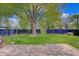 Expansive backyard featuring a large tree, green grass, and wooden deck at 8049 Burn Ct, Indianapolis, IN 46217