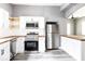 Modern kitchen featuring stainless steel appliances and butcher block countertops with white cabinets at 1035 Albany St, Indianapolis, IN 46203