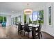 Bright dining room with hardwood floors, large windows, and an elegant chandelier with views of the green outdoors at 12399 Lynnwood Blvd, Carmel, IN 46033