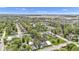 An aerial view captures a charming residential neighborhood with tree-lined streets and well-kept homes under a clear sky at 223 Grove St, Greenfield, IN 46140