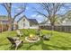 Inviting backyard with a stone fire pit and chairs, perfect for outdoor gatherings at 223 Grove St, Greenfield, IN 46140