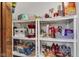 A pantry with white shelving full of organized food and kitchen supplies at 223 Grove St, Greenfield, IN 46140