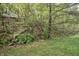 A view of the sloped and wooded backyard at 3282 S Conservation Club Rd, Morgantown, IN 46160