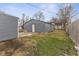 View of backyard from house showcases detached garage, small lawn and privacy fence at 3331 Graceland Ave, Indianapolis, IN 46208