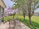 Comfortable outdoor patio with seating and lush green backyard offering a serene setting at 3480 Limelight Ln, Whitestown, IN 46075