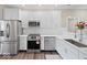 Modern kitchen with stainless steel appliances, white cabinets, and a stylish backsplash at 403 Fox Ridge Ct, Shelbyville, IN 46176