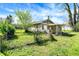 Backyard view of home featuring fenced yard, covered porch, and mature trees adding to privacy at 4941 Mathews Ave, Indianapolis, IN 46227