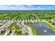 Expansive view of a community featuring comfortable homes, green spaces, a pond, and lush surrounding trees at 5580 Pintail Ln, Greenwood, IN 46143