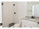 Modern bathroom featuring walk in shower and stylish vanity with modern black fixtures at 9928 Deep Royal Way, Indianapolis, IN 46239