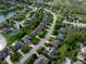 Aerial view showcasing the neighborhood and surrounding greenery, highlighting the property's location at 11780 Pebblepointe Pass, Carmel, IN 46033