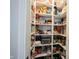 Well-stocked walk-in pantry with ample shelving for food storage and small appliances at 1648 Rossmay Dr, Westfield, IN 46074