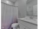Modern bathroom with white vanity and shower curtain at 192 Bluestem Ln, Whiteland, IN 46184