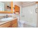 Well-maintained bathroom featuring a vanity, toilet, and shower stall for everyday needs at 2761 Winding Creek Ln, Greenfield, IN 46140