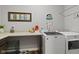 Bright laundry room features modern appliances, a long countertop, and space for storage at 3424 S Lookout Pass, New Palestine, IN 46163