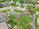 Aerial view of a charming neighborhood street with well-kept lawns and mature trees in a residential area at 5254 Kingsley Dr, Indianapolis, IN 46220