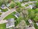A birdseye view shows a well-maintained neighborhood with green lawns and a mix of mature trees at 5254 Kingsley Dr, Indianapolis, IN 46220