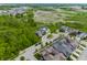 An aerial view reveals a community surrounded by natural beauty, blending residential areas with green fields and trees at 7218 Antiquity Dr, Carmel, IN 46033