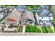 Aerial view showcasing a quaint home nestled among neighboring houses and a pool in the area at 829 Olive St, Indianapolis, IN 46203