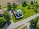 Birds-eye view of an estate with a pool, mature trees, well-manicured landscaping, and road access at 9579 N Fortville Pike, Fortville, IN 46040
