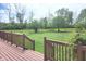 Lush backyard with mature trees and green grass, view from deck at 9909 E Mcgregor Rd, Indianapolis, IN 46259
