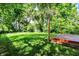 Lush backyard featuring a wood deck, grassy yard, and garden beds at 1124 E 35Th St, Indianapolis, IN 46205