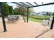 Spacious deck with a view of the backyard, pergola, and dining set at 12115 Flagstone Dr, Fishers, IN 46037