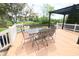 Outdoor dining area on deck with stylish metal table and chairs and white railing overlooking backyard at 12115 Flagstone Dr, Fishers, IN 46037