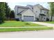 Well-maintained two-story home featuring an attached garage and landscaped front yard at 12115 Flagstone Dr, Fishers, IN 46037