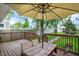 Wooden deck featuring chairs, table and staircase to a fenced yard at 1434 Laurel St, Indianapolis, IN 46203