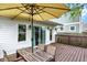 Deck featuring patio set with umbrella, sliding glass door into the home and privacy fence at 1434 Laurel St, Indianapolis, IN 46203