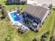 An aerial view shows the home with pool, patio, and backyard at 15378 Dorman Ct, Fishers, IN 46040