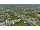 Expansive aerial view of the neighborhood with manicured lawns, mature trees and a tranquil pond adding to the scenic landscape at 1787 Halifax St, Carmel, IN 46032