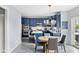 Bright kitchen with blue cabinets, island, stainless appliances, and dining area at 1787 Halifax St, Carmel, IN 46032
