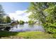 Scenic view of the backyard pond surrounded by lush greenery at 8066 Cardinal Cove E Dr, Indianapolis, IN 46256