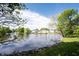 Scenic view of the backyard pond surrounded by lush greenery at 8066 Cardinal Cove E Dr, Indianapolis, IN 46256