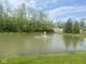 Picturesque pond view with a central fountain, framed by lush greenery at 12551 Hawks Landing Dr, Fishers, IN 46037