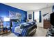 Bedroom featuring Indianapolis Colts decor, carpet, and blue walls at 12984 Shandon Ln, Fishers, IN 46038