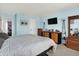 Spacious main bedroom with blue walls, carpet, and modern furniture at 12984 Shandon Ln, Fishers, IN 46038