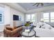 Bright living room boasts large windows, comfortable seating, and a contemporary entertainment center at 13324 Roundtop Rd, Noblesville, IN 46060