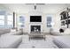 Inviting living room featuring a fireplace, stylish decor, and large windows providing plenty of sunlight at 13355 Seven Springs Ln, Noblesville, IN 46060