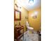 Bathroom with a unique wooden sink, toilet, decorative mirror and fixtures at 2221 W County Road 500 N, Danville, IN 46122
