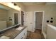 Bathroom with double vanity, granite countertops and tile flooring and walk in shower at 4075 Persian St, Greenwood, IN 46143