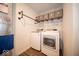 Efficient laundry room featuring modern washer and dryer, ample storage, and rustic decor at 505 Shallowroot Ln, Sheridan, IN 46069