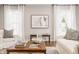 Bright living room features white sofas and armchairs, a wood coffee table, and windows with white curtains at 5800 Lawrence Dr, Indianapolis, IN 46226