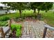 Lovely backyard with stone patio and established garden beds, offering a serene outdoor experience at 7228 Kimberly Ln, Plainfield, IN 46168