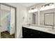 A double sink bathroom vanity with modern faucets and plenty of counter space at 815 Stewart Rd, Anderson, IN 46012