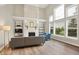 Bright and airy living room with a fireplace, high ceilings, and expansive windows overlooking the yard at 9179 Brookstone Pl, Zionsville, IN 46077